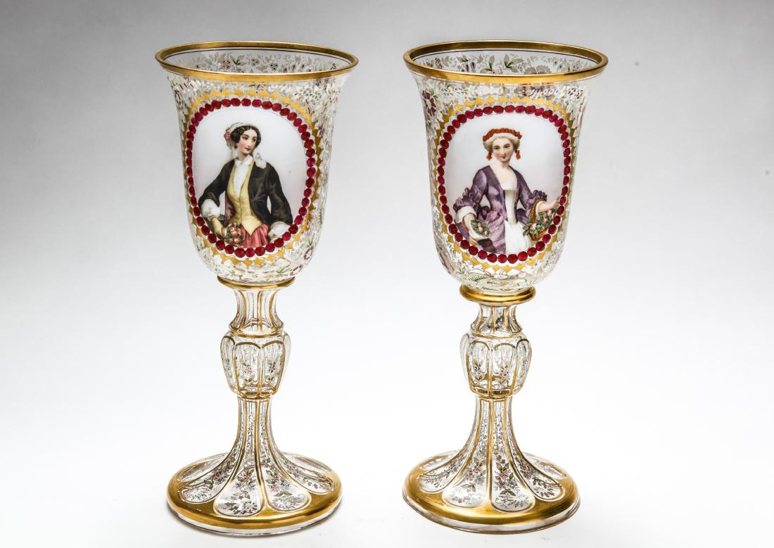 Bohemian Glass Hand-Painted Women w Gems Goblets 2 (1 of 13)