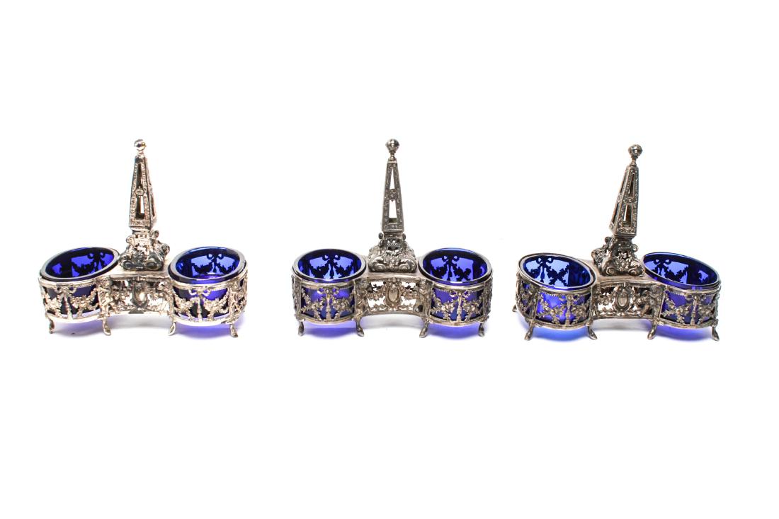 Neoclassical Silver Cobalt Blue Glass Open Salts 3 (1 of 17)