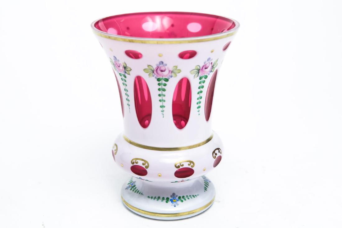 Bohemian Milk Glass-Cut-to-Cranberry Vase, Antique (1 of 4)