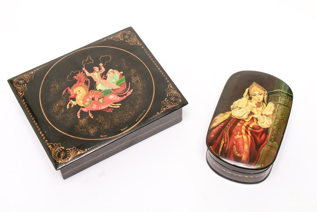 Russian Soviet Black Lacquer Painted Boxes, 2 (1 of 12)
