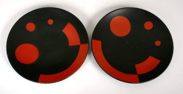 Pair Lissitzky Attr Constructivist Ceramic Plates
