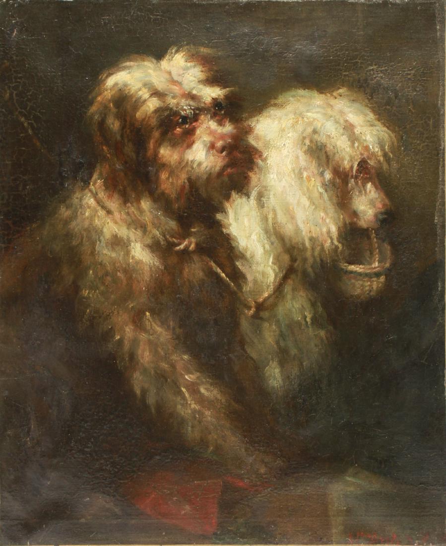 Signed Illegibly "Two Dogs Portrait" Oil on Canvas (1 of 6)