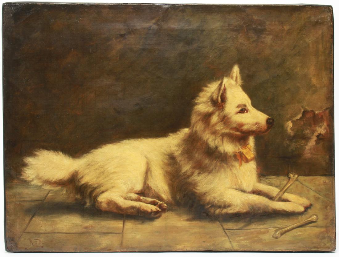 Signed Illegibly "White Samoyed Dog Portrait" Oil (1 of 5)