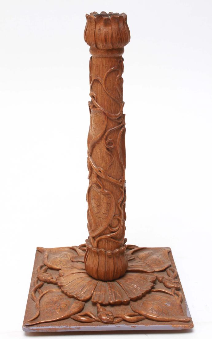Arts & Crafts Carved Oak Table Lamp Base c. 1905 (1 of 7)