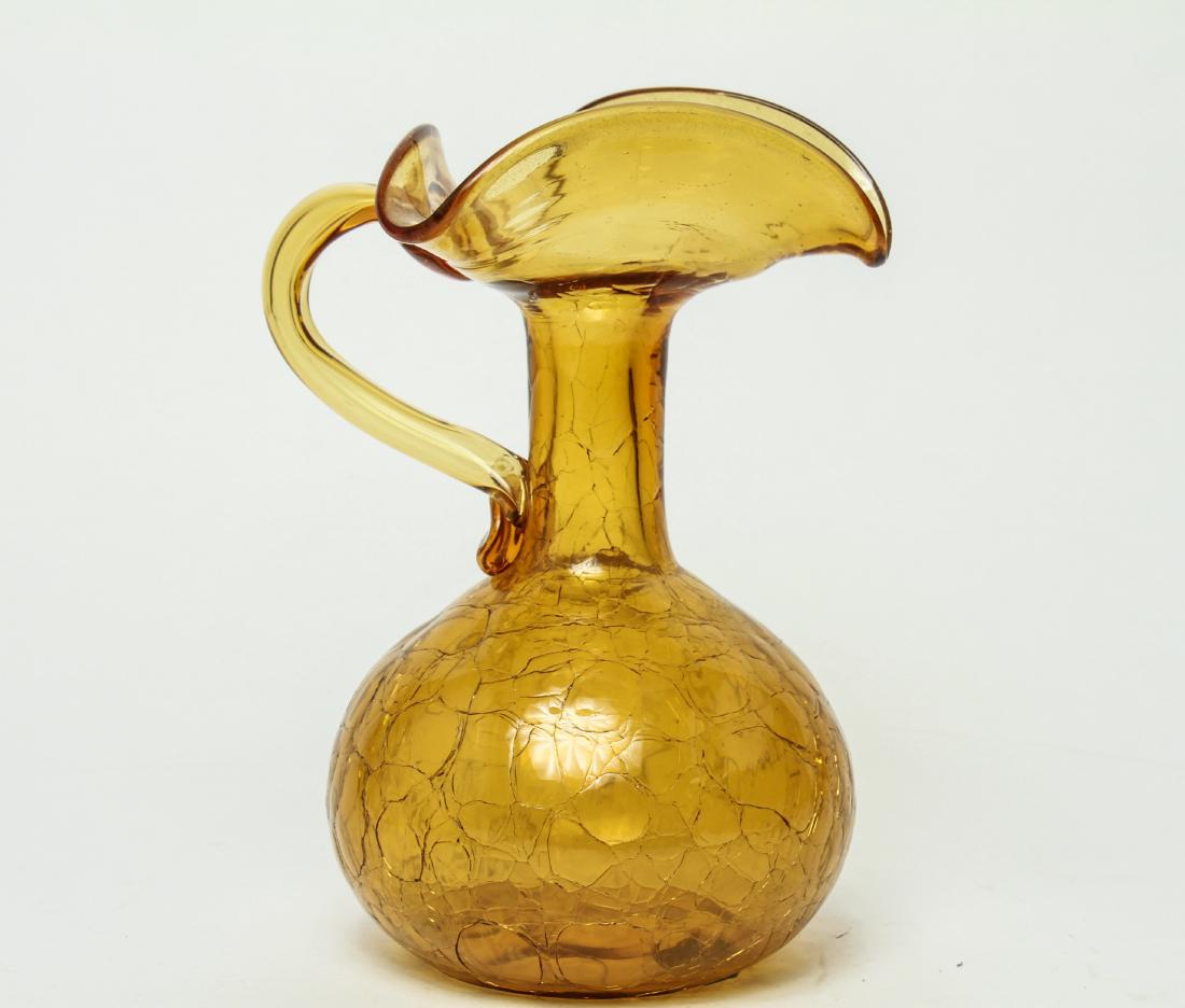 Mid Century Blenko Amber Crackle Glass Pitcher Jug (1 of 7)