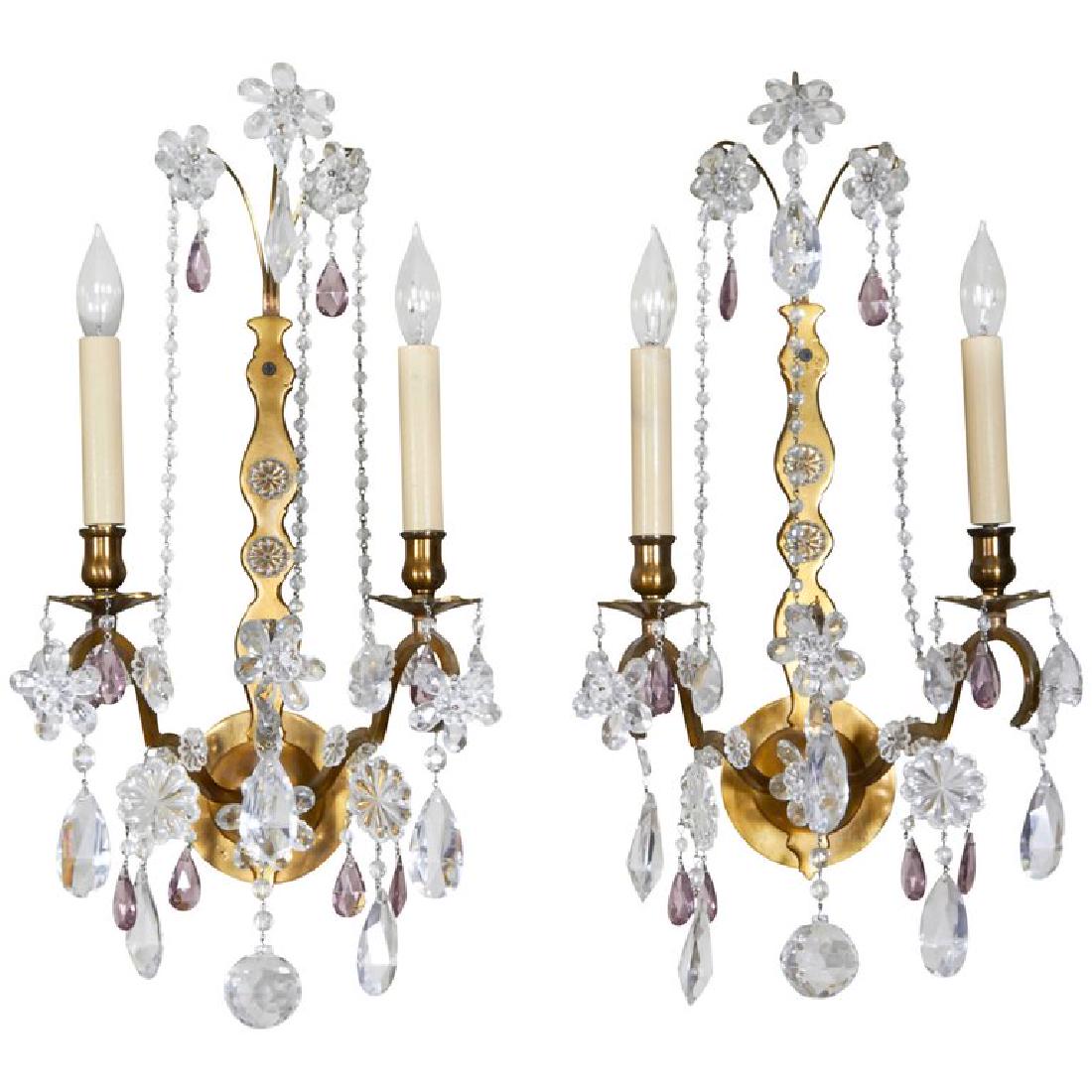 Neoclassical Manner Sconces w Crystal Floret, Pair (1 of 8)