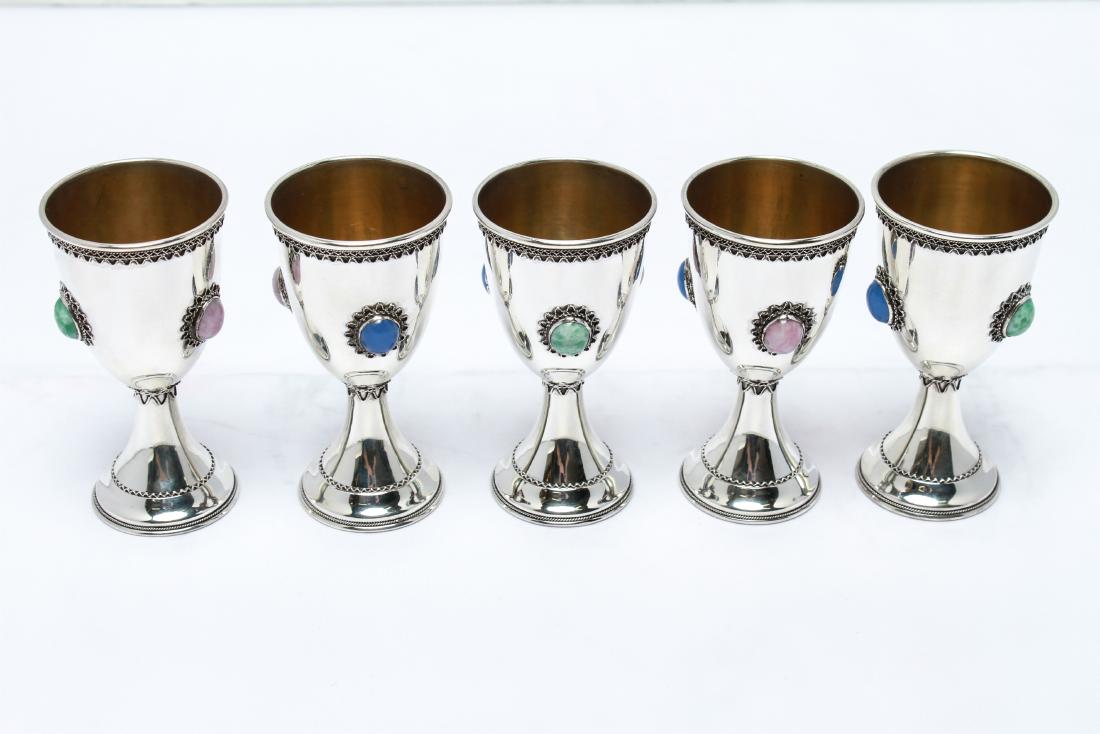Judaica Zadok Silver Kiddush Cups w Gem Stones, 5 (1 of 6)