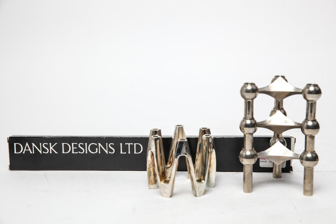 Mid Century Modern Candle Stick Holders, 4: Mid Century Modernist candle holders, Caesar Stoffi for BMF (Bayerische Metallwarenfabrik) Nagel chromed modular three light stacking candle holders , Germany, vintage 1960s, set of three, and Jens Qu