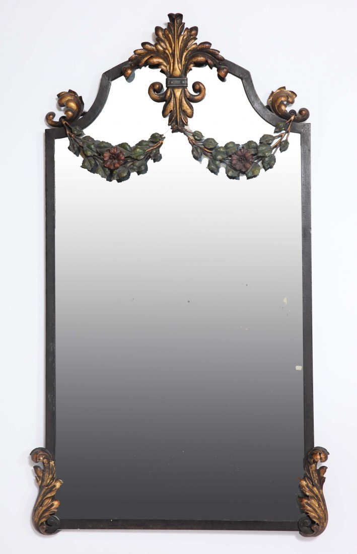 Continental Gilt & Painted Tole Mirror (1 of 8)