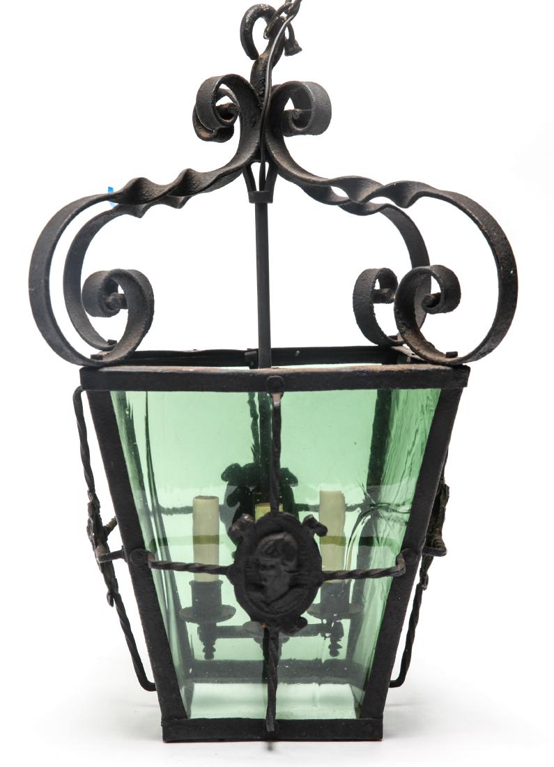 Green Glass & Iron Lantern Hall Light (1 of 6)