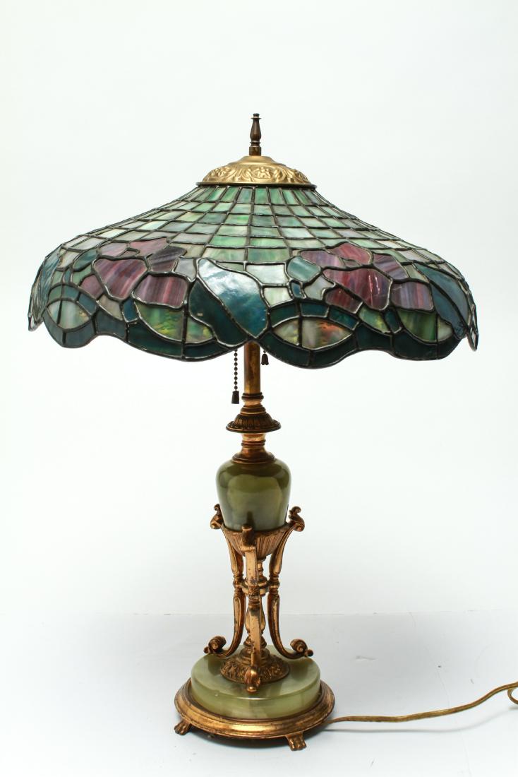 Bronze/Onyx Table Lamp with Leaded Glass Shade (1 of 5)