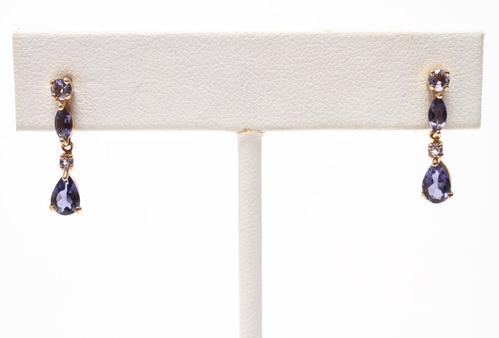 10K Yellow Gold Tanzanite Dangle Earrings, Pair (1 of 5)