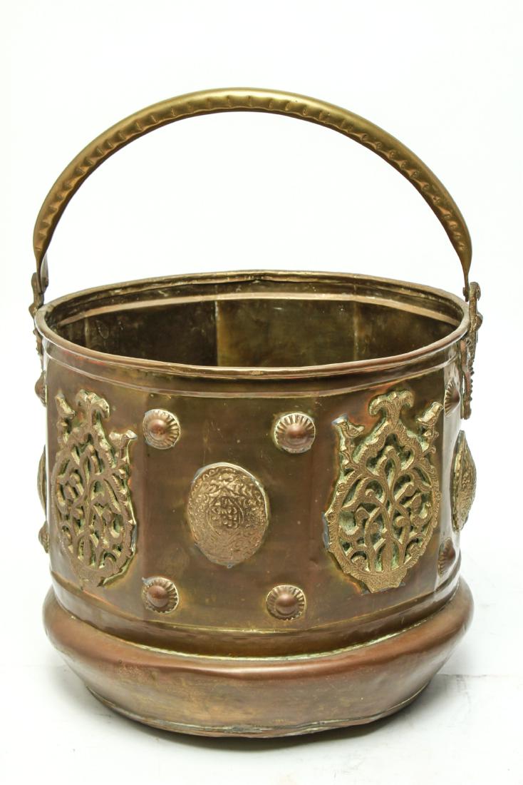 Brass Log Bucket w Foliate Bird Motif, Antique