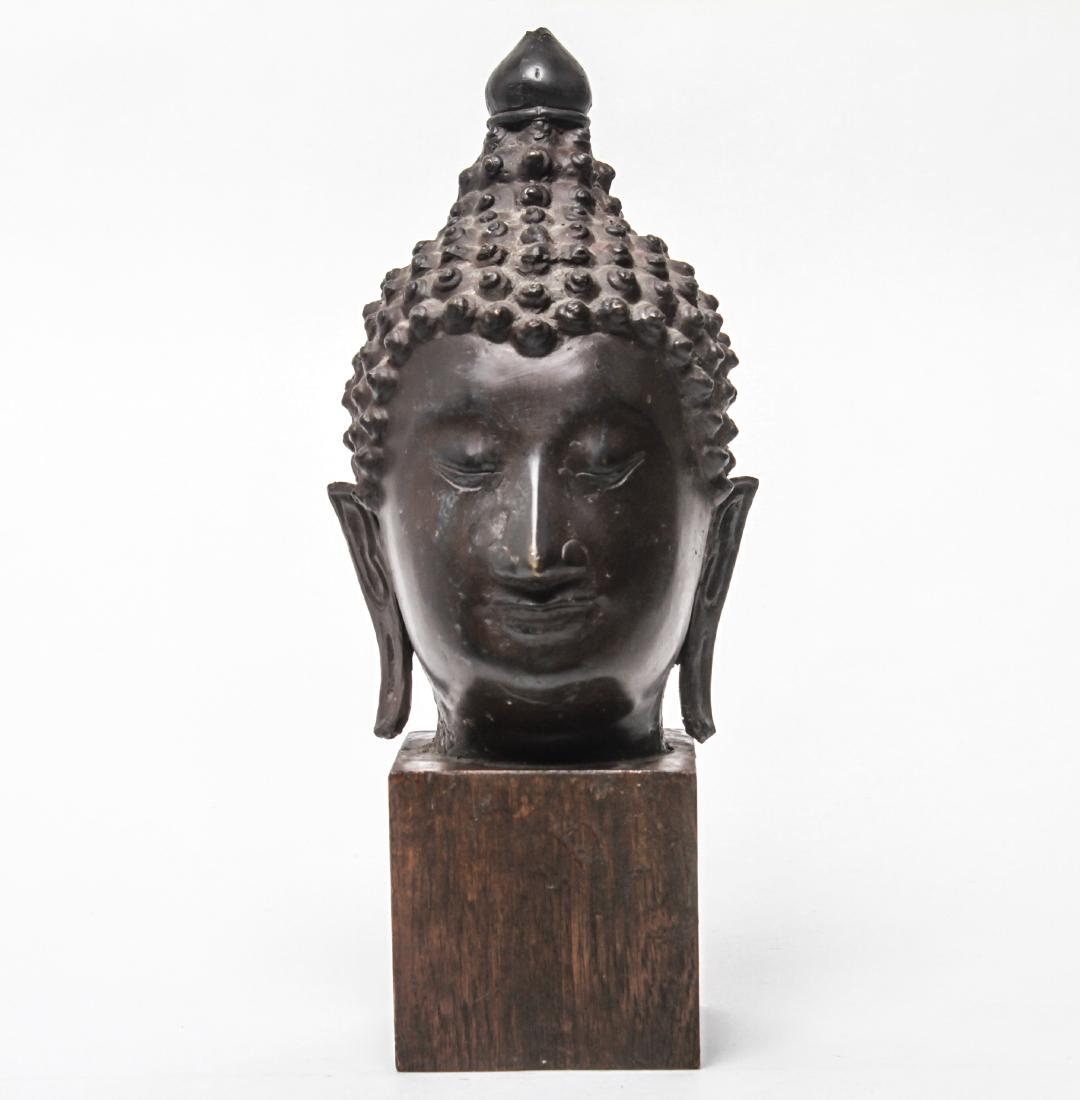 Thai Bronzed Metal Buddha Head, Sukothai Manner (1 of 12)
