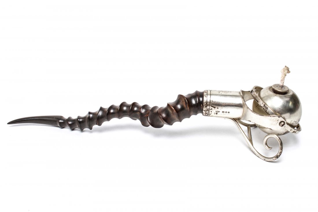 Silver Antelope Horn Gimble Cigar Lighter Oil Lamp (1 of 10)