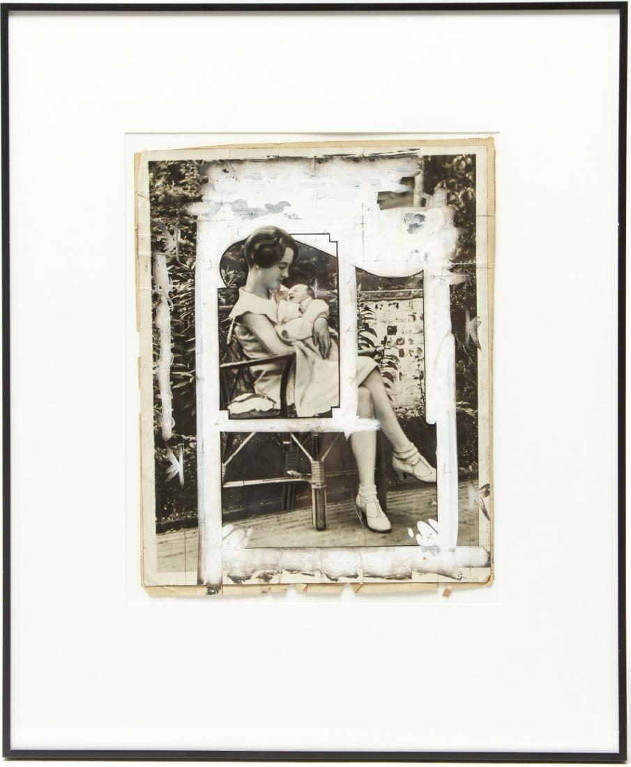 Baby Charles Lindbergh B/W Photograph Pace Gallery: Original black and white photograph / photo mixed-media collage of Anne Morrow Lindbergh and Charles Lindbergh Jr., wife and son of the famed aviator, taken in 1930 on their New Jersey estate "Highfie
