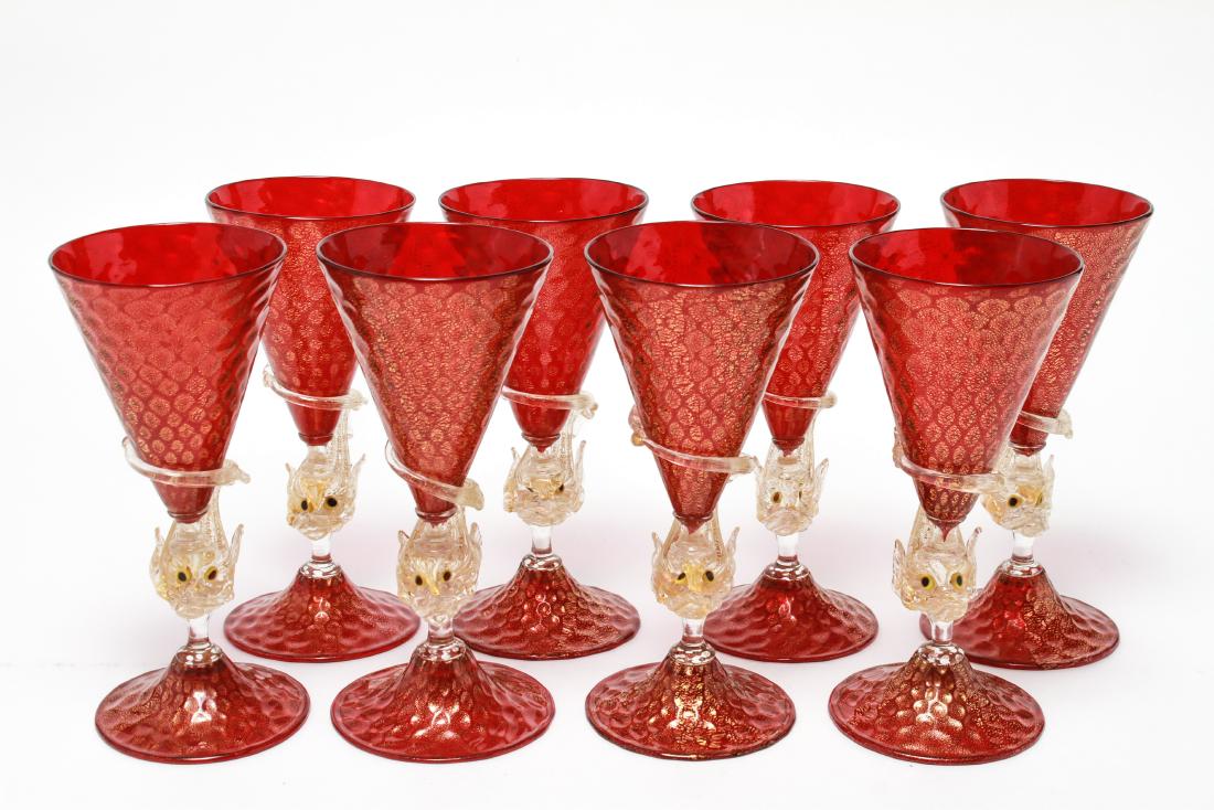 Venetian Murano Dolphin Stem Water Goblets Set 8 (1 of 5)