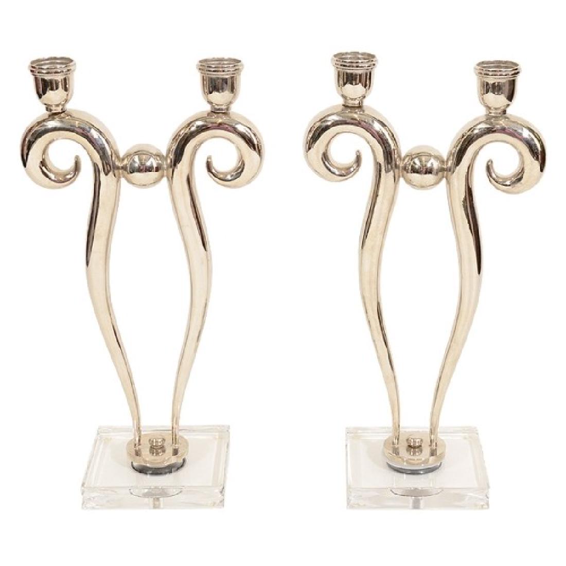 Modern Chrome Sculptural Candelabras Pair (1 of 8)