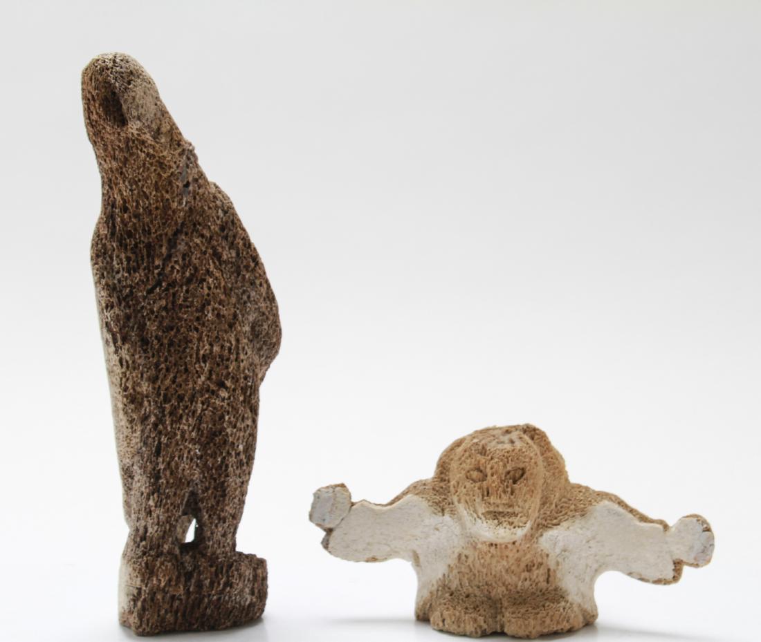 Inuit Carved Whalebone Bird and Figure 2 Pcs. (1 of 6)