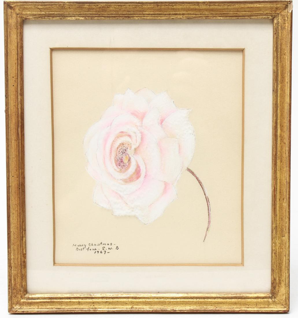 Signed EWB Conte Crayon & Chalk Sketch, Pink Rose (1 of 4)
