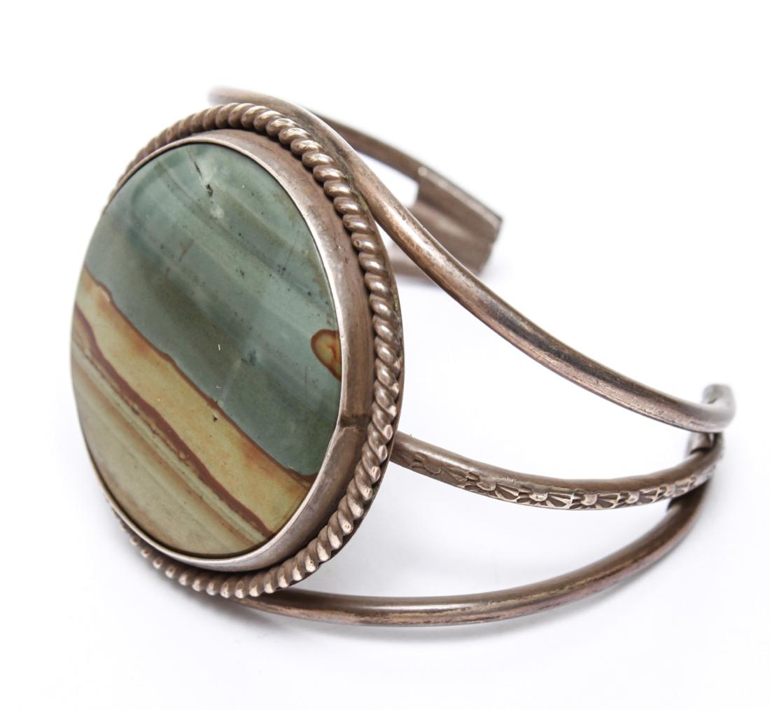 Modern Silver Landscape Agate Cuff Bracelet (1 of 7)