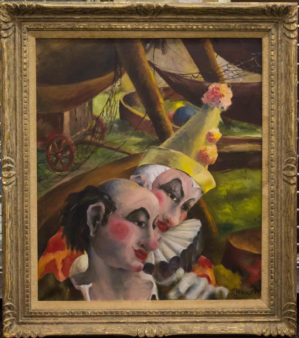Jeanne Stewart "Circus Scene" Clowns Oil on Canvas (1 of 12)
