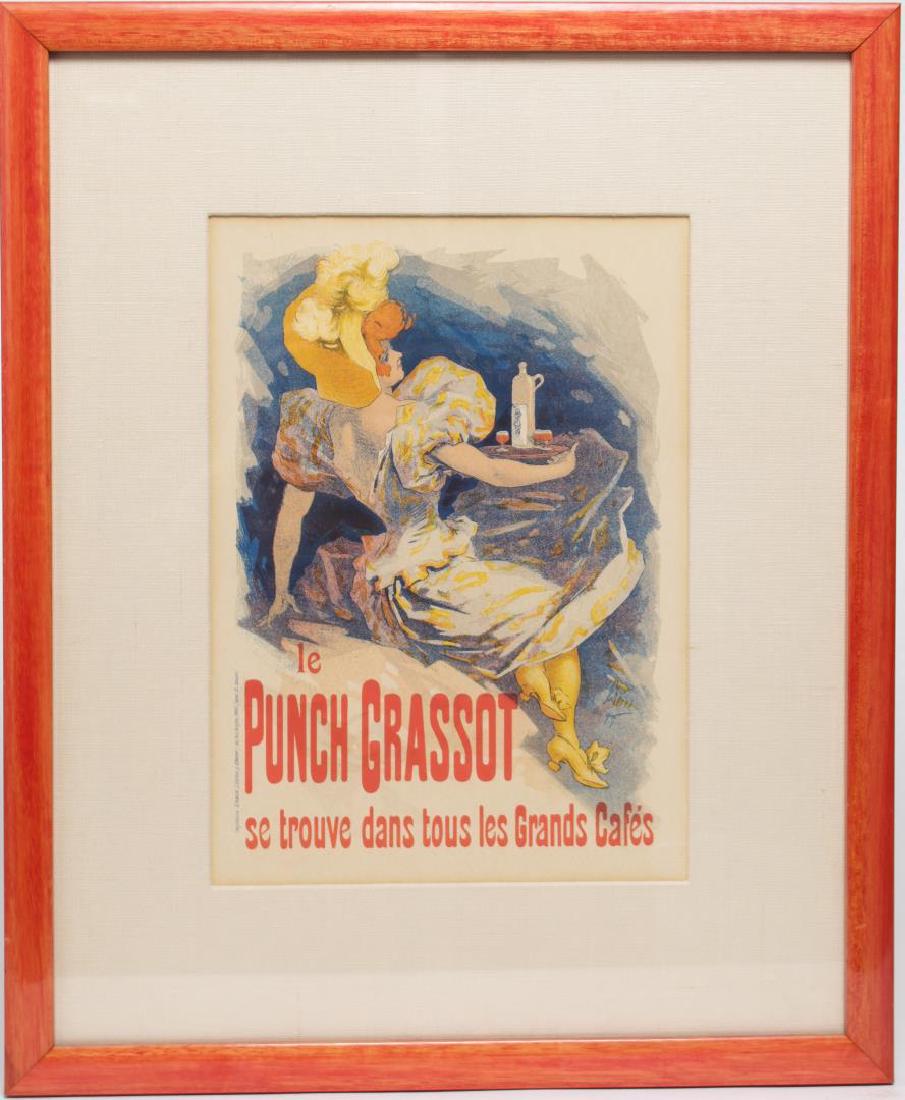 After Jules Cheret "Le Punch Grassot" Lithograph: After Jules Cheret (French, 1836-1932), "Le Punch Grassot," color lithograph printed by Chaix/Ateliers J. Cheret, with partial stamp in lower right corner. Image: 12.25" H x 8.5" W; frame: 20" H x 16.