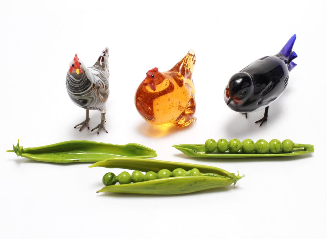 Italian Murano Glass Bird, Chickens & Pea Pods, 6 (1 of 4)