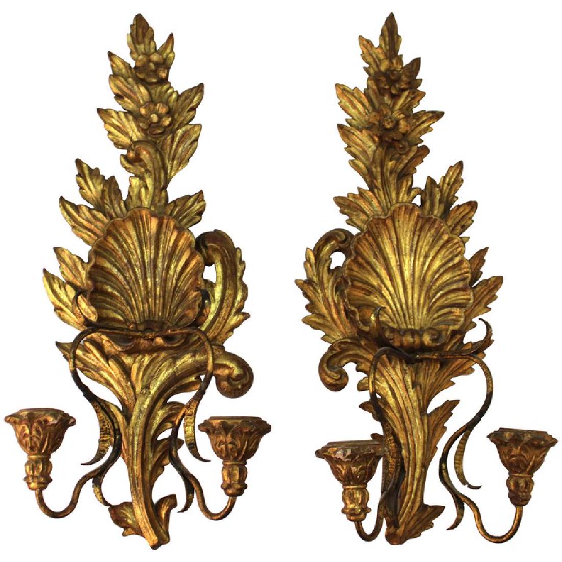 Baroque Manner Italian Giltwood Wall Sconces, Pair (1 of 11)