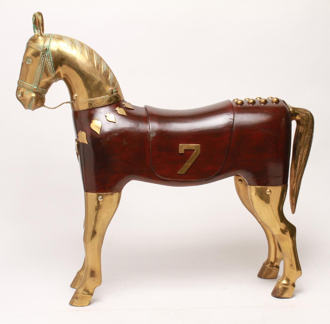 Carved Wood and Brass Horse Statue / Sculpture (1 of 7)