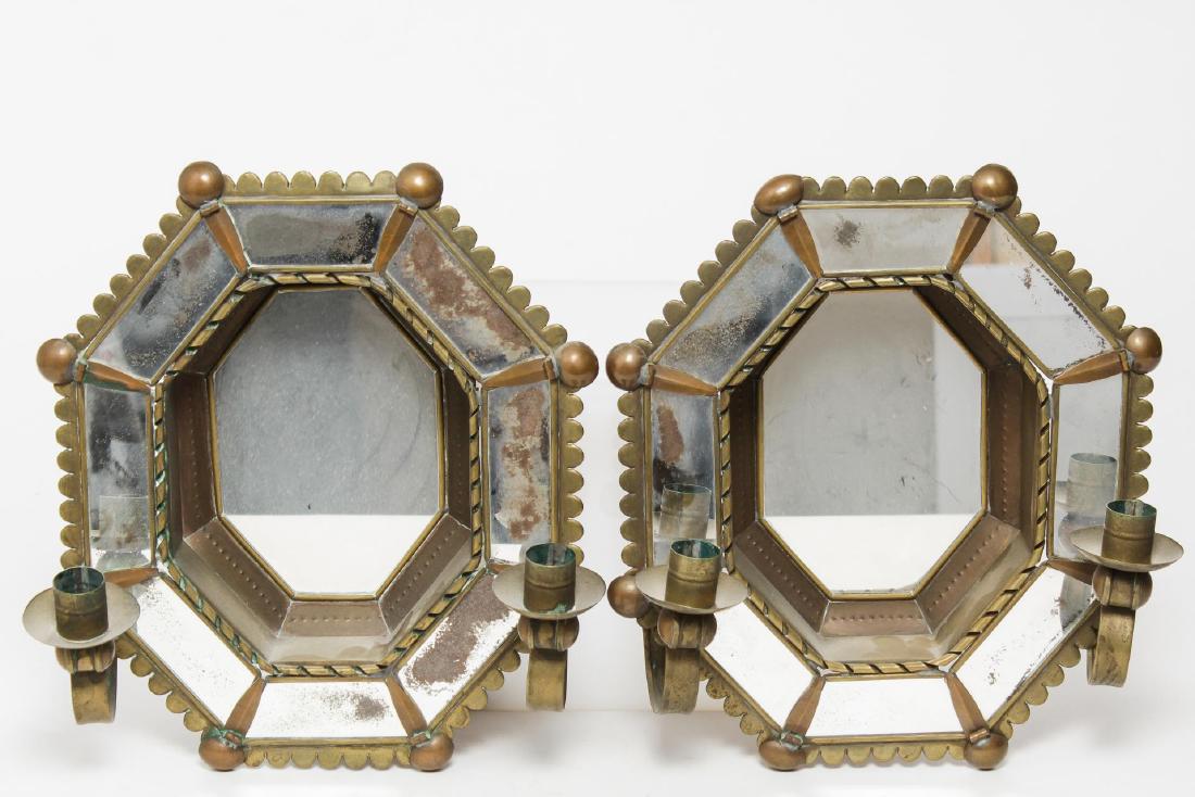 Mexican Brass & Mirror Shadowbox Candelabra, Pair (1 of 2)