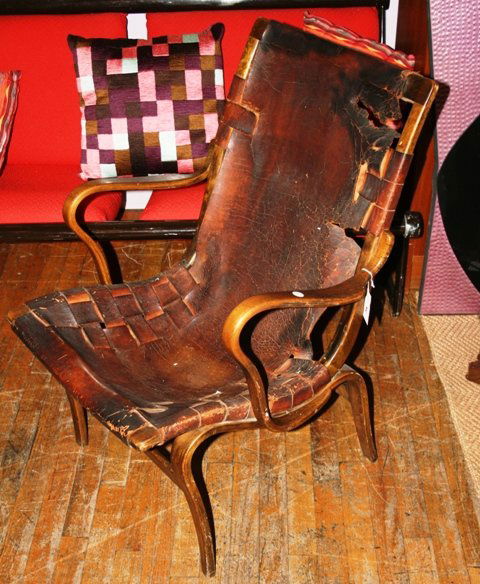 Bruno Mathsson Eva Lounge Chair Karl Mathsson 1935: Bruno Mathsson birch wood and Leather Bent wood Easy Chair. Conditions issues, as seen in detail pictures. Leather is quite worn and torn in various spots.33" x 22" w. c.1935