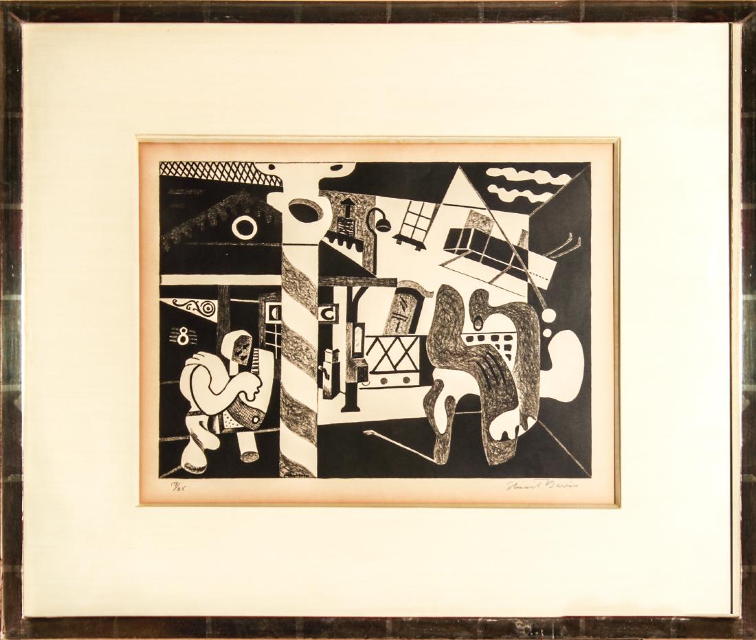 Stuart Davis "Two Figures and El" Lithograph, 1931: Stuart Davis (American, 1892-1964) “Two Figures and El (Sixth Avenue El No. 2),” 1931, signed lower right in pencil “Stuart Davis,” edition # 17/25 in pencil lower left, signed in plate “Stu
