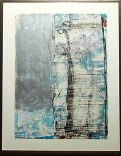 Bernd Haussmann Large Abstract Mixed Media Paper: Bernd Haussmann (German, b.1957) abstract untitled mixed media on paper, signed initialed and dated lower left "H 2006" Frame: 37" H x 30" W x 2" D; Image: 29.5" H x 22" W.