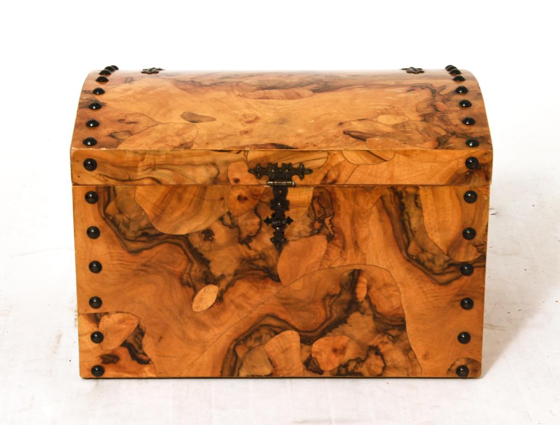 DomeTop Wooden Chest w Burl Veneer