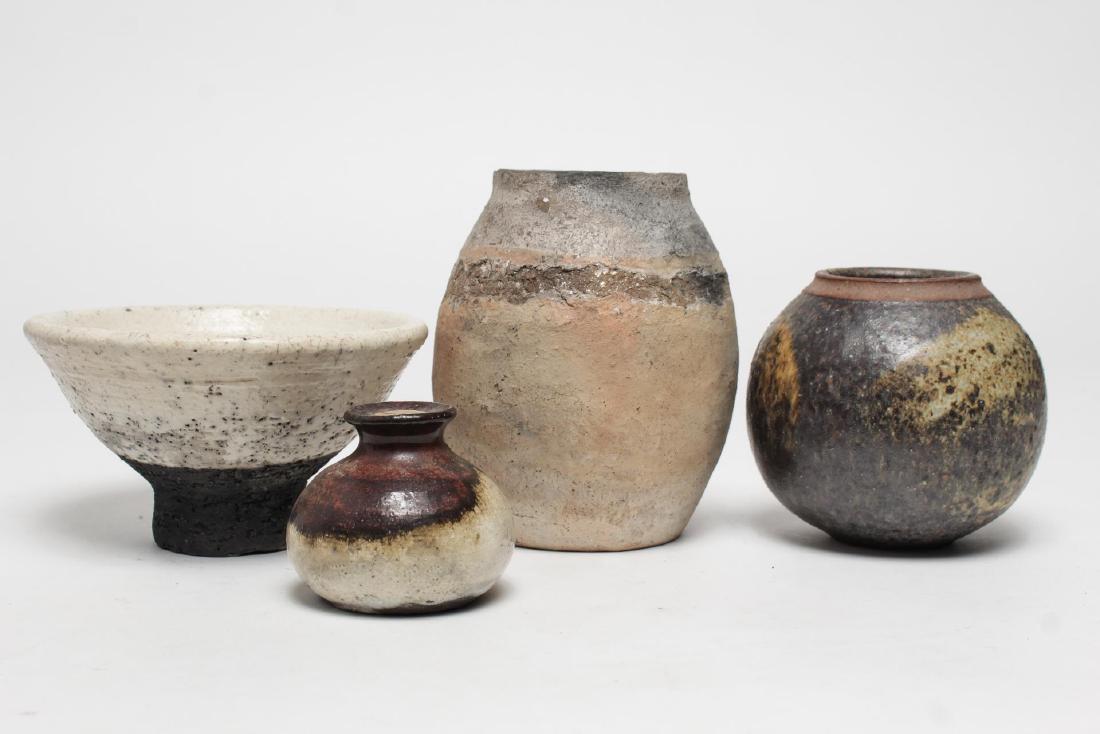 Modern Raku Pottery Vases and Footed Bowl, 4 (1 of 4)