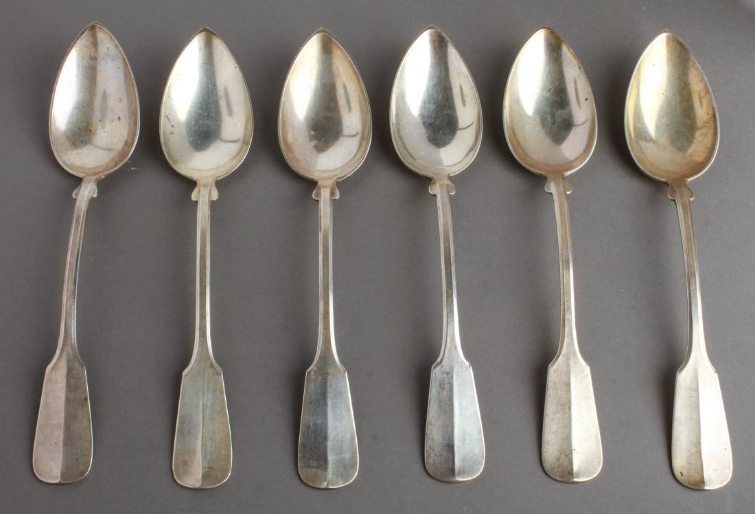 German Continental Silver Serving Spoons, 6 pcs.: German Continental silver serving spoons, group of six, each marked with crown, star and '800.' 8.75" L. 12.05 ozt.