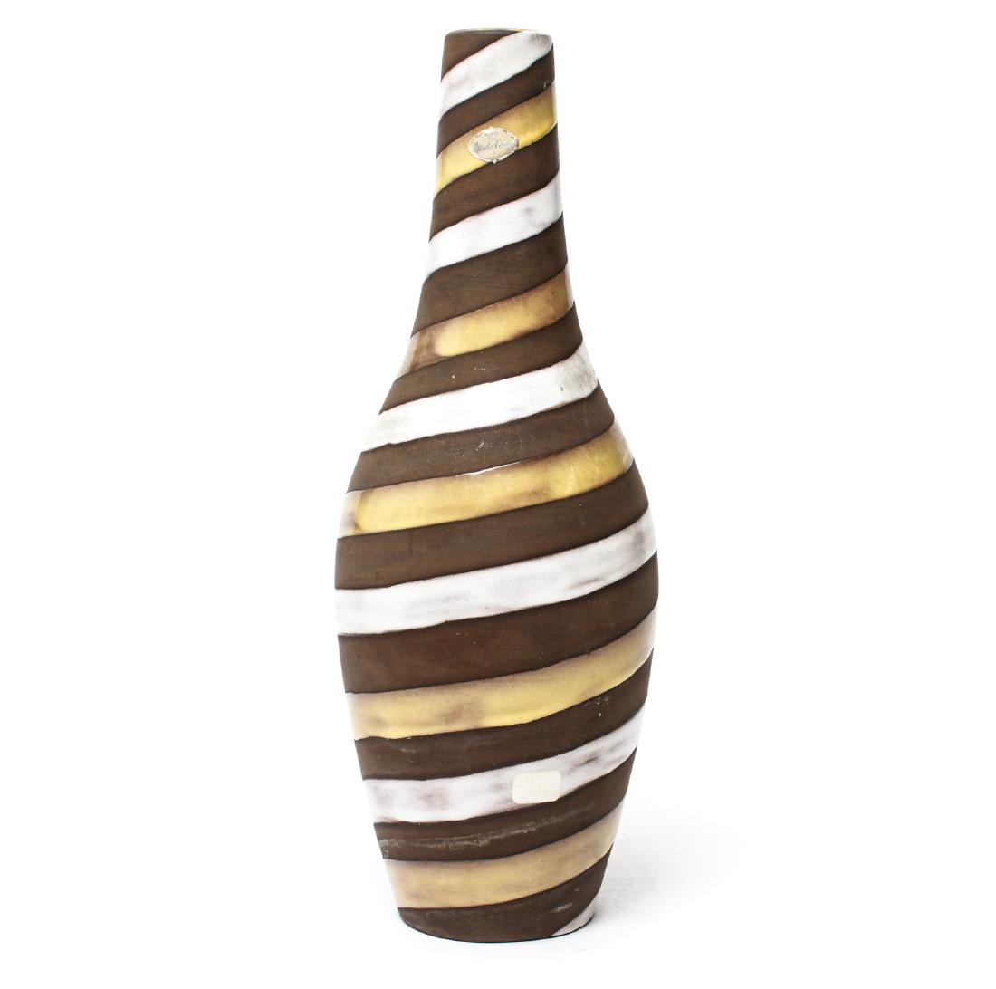 Ingrid Atterberg Upsala Ekeby Art Pottery Vase: Ingrid Atterberg for Upsala Ekeby "Spiral" Swedish mid-century modern art pottery vase, maker's marks underside, Upsala Ekeby label on neck. 13.75" H. From the Collection of Actor Ron Rifkin.