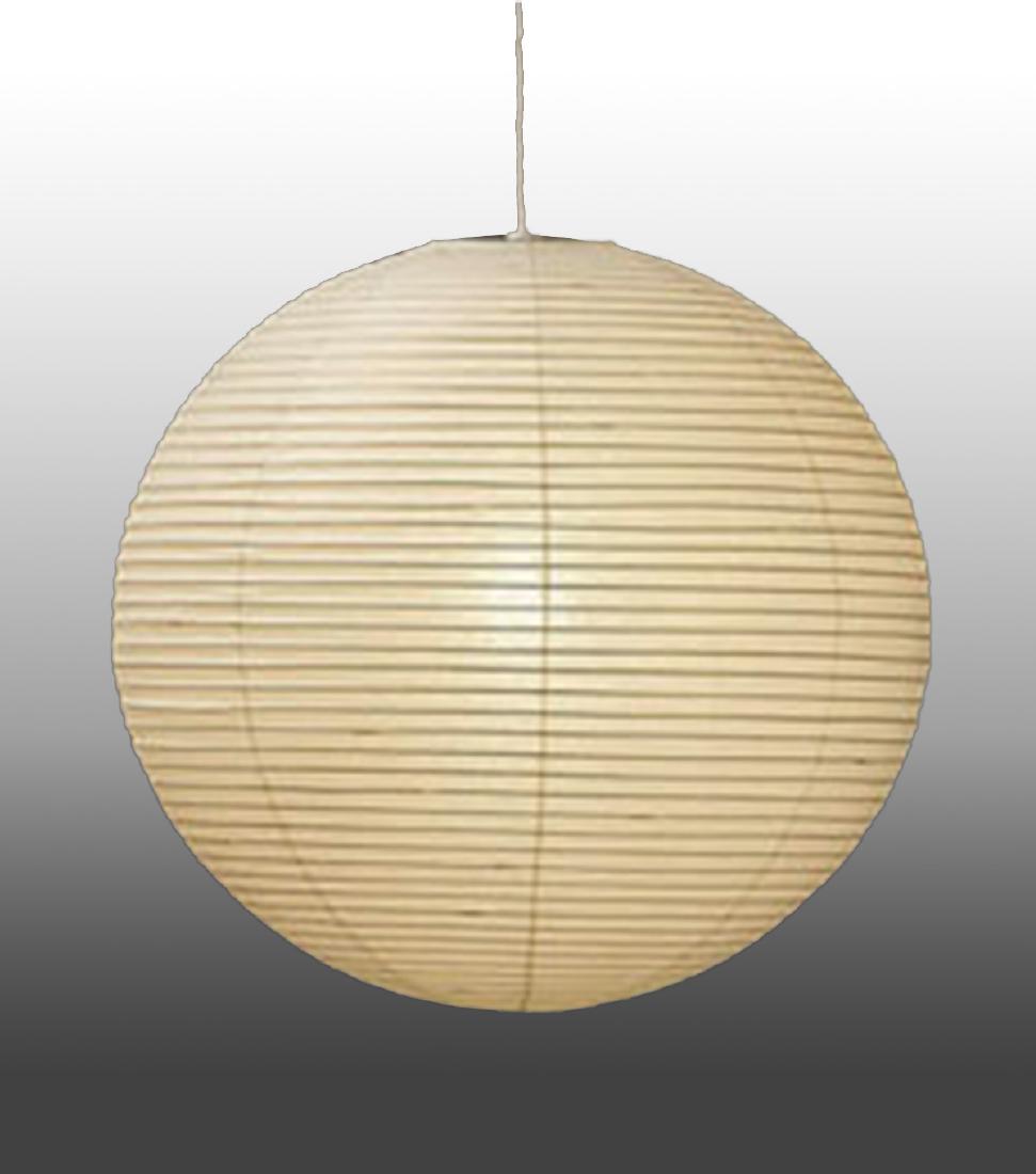 Akari / Noguchi Large Paper Globe Shade Lantern: Isamu Noguchi (American, 1904-1988) "Akari Ceiling Lamp," Japanese paper lantern, large paper round pendant globe light shade with ribbed pattern. 46" diameter. Globe shade only, light fixture hardwar