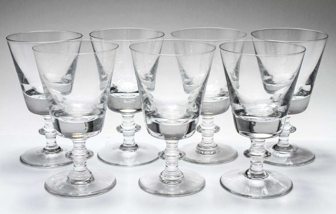 Val Saint Lambert Crystal Water Glasses Set of 7: Set of seven Val Saint Lambert crystal colorless water glasses, some etched marked: "VSL" and "Val St Lambert." 6.5" H. From the Collection of Actor Ron Rifkin.