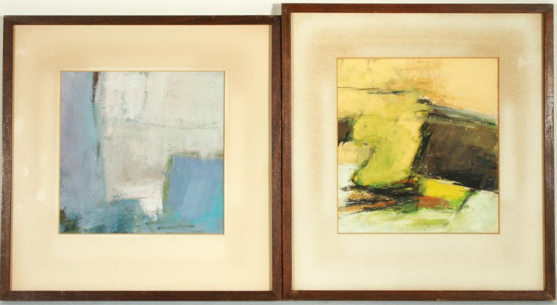 Illegibly Signed Abstract Oil on Paper, 2: Illegibly signed abstract oil on paper and one other in the same manner, one with illegible signature lower right. Image: 7" H x 6.5" W; frame: 12.25" H x 11.25" W. From the Estate of Actor Miriam Col
