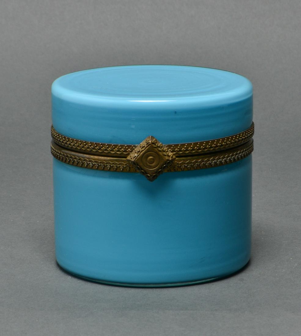 French Blue Opaline Glass Round Dresser Box (1 of 11)