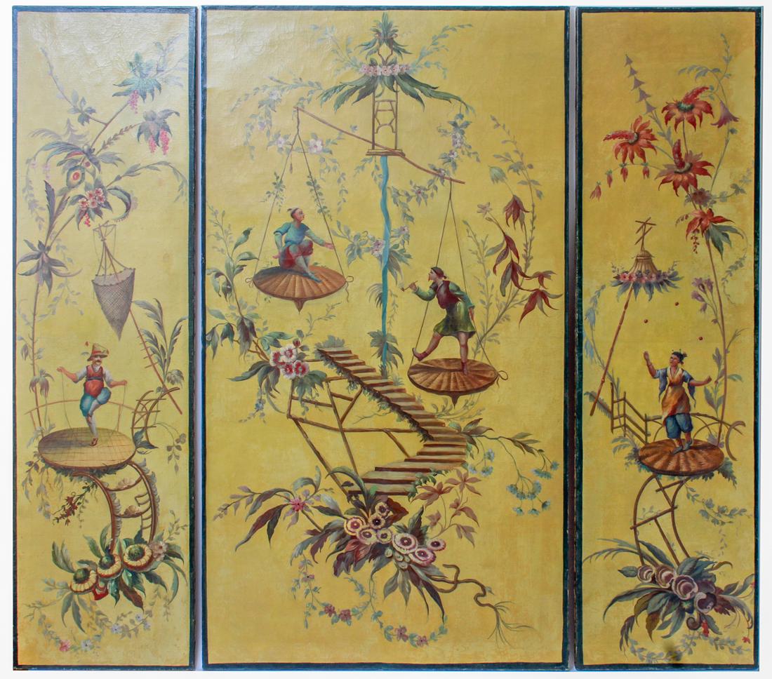 French Art Deco Orientalist 3 Panels Oil on Canvas (1 of 6)
