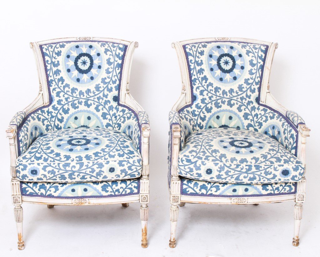 French Louis XI Manner Bergere Armchairs, Pair (1 of 8)