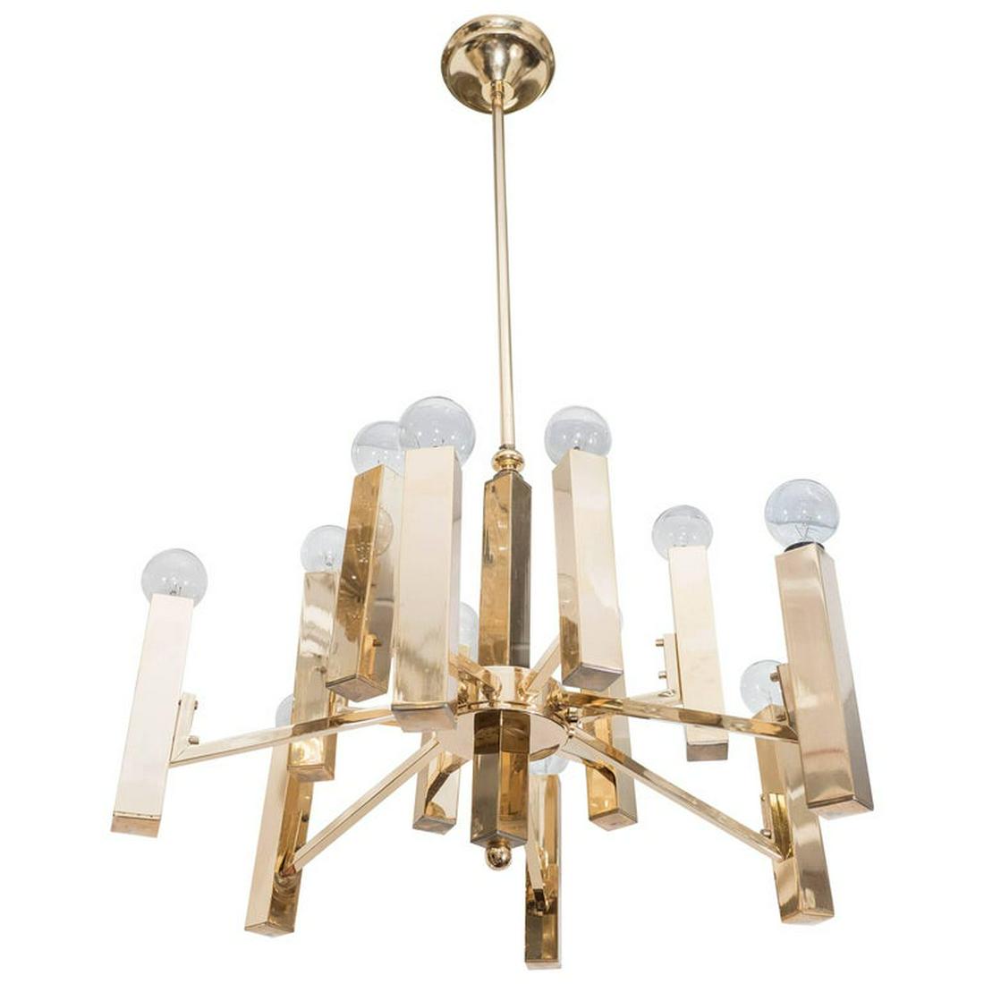 Gaetano Sciolari Twelve-Arm Brass Chandelier (1 of 6)