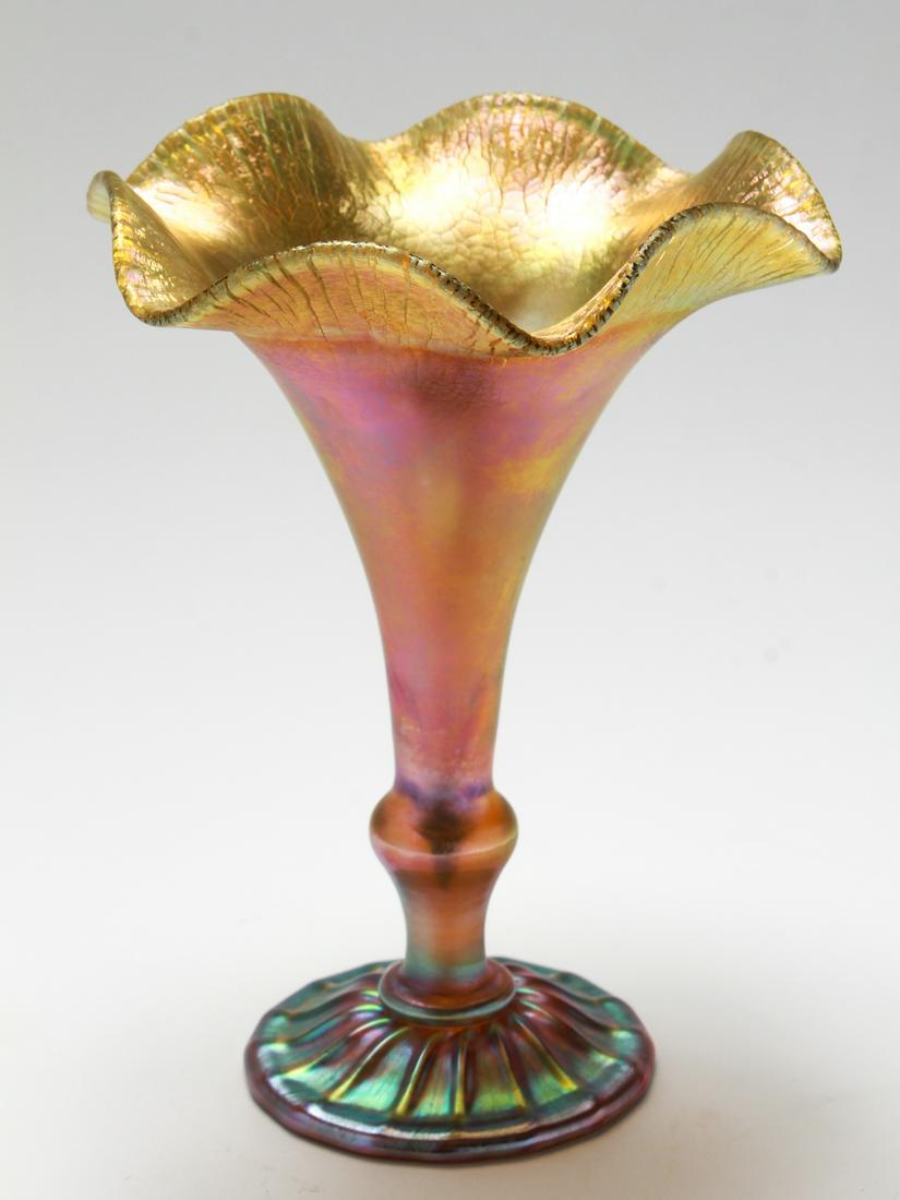 Quezel Iridescent Art Glass Ruffled Trumpet Vase (1 of 6)