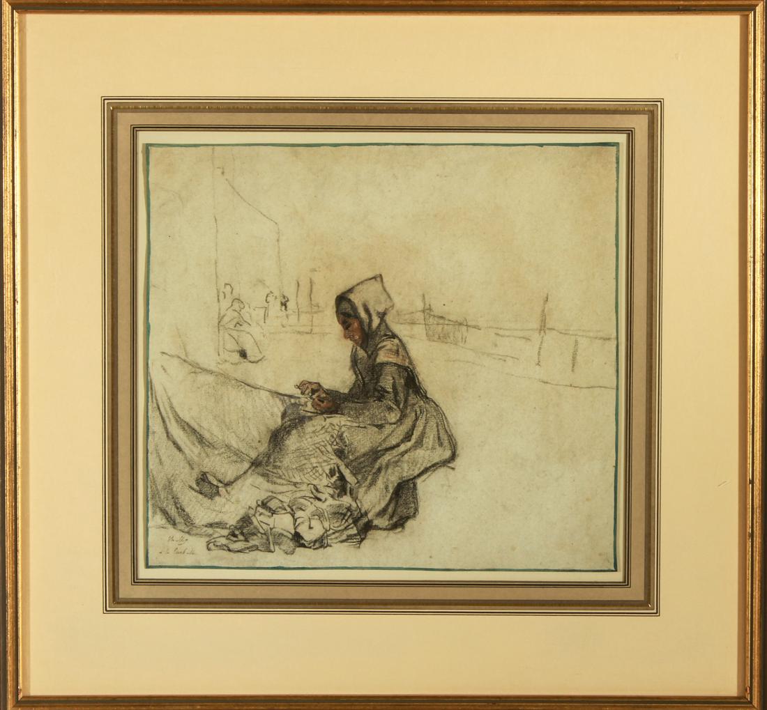 Whistler "Woman w Fishing Nets," Charcoal on Paper (1 of 4)