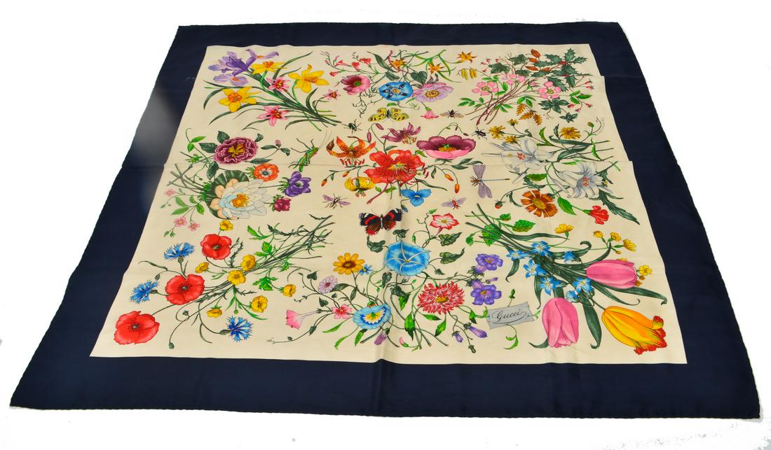 V. Accornero For Gucci Silk Scarf Botanical Motif