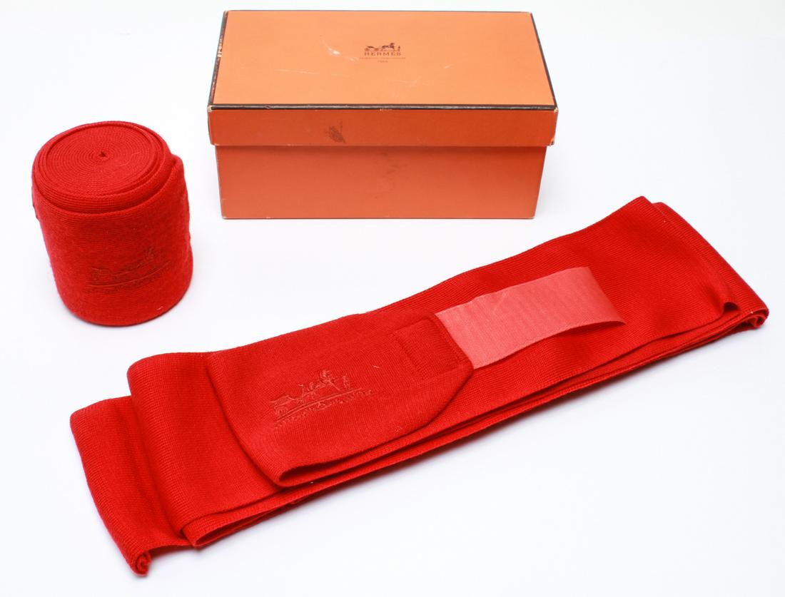 Hermes Red Fleece Embroidered Polo Wraps, Pr (1 of 5)