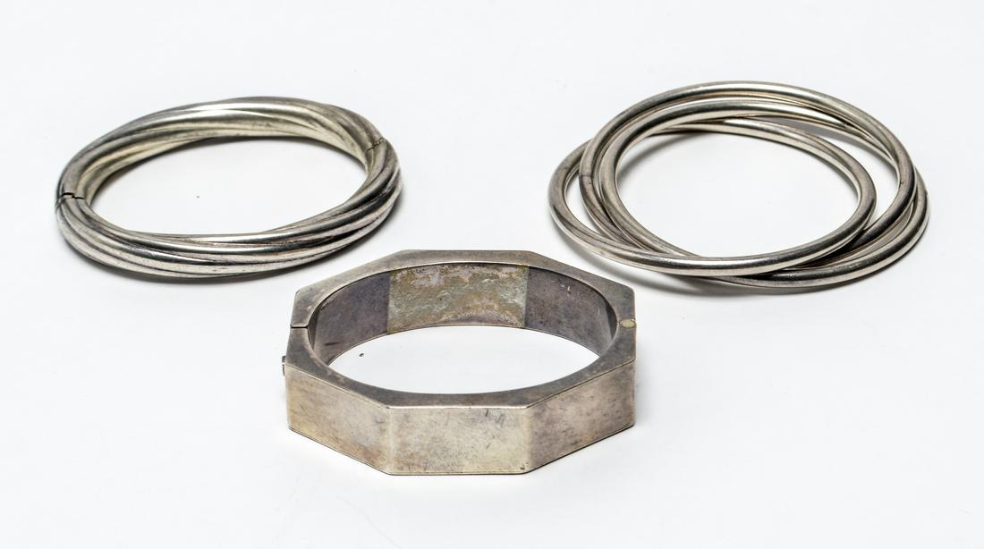 Silver 2 Hinged Bracelets & Silverplate Bangle 3 (1 of 5)